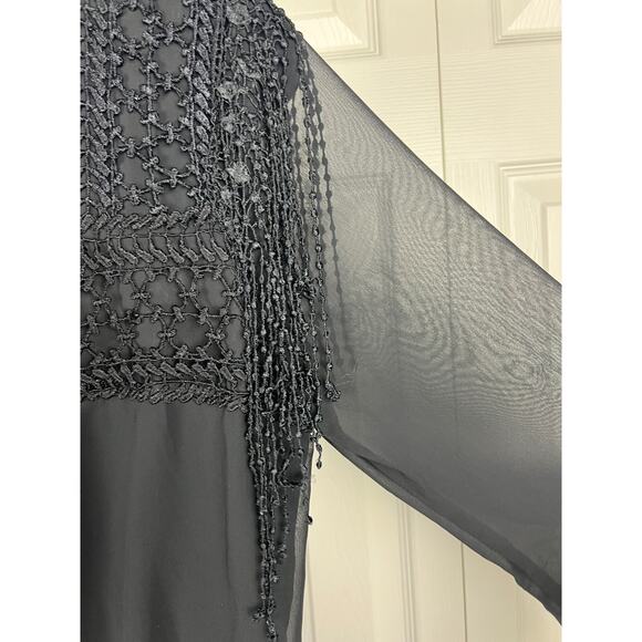 Spencer Alexis Elegant Sheer Black Embroidered Evening Wide Leg Jumpsuit 10/M - Picture 5 of 8